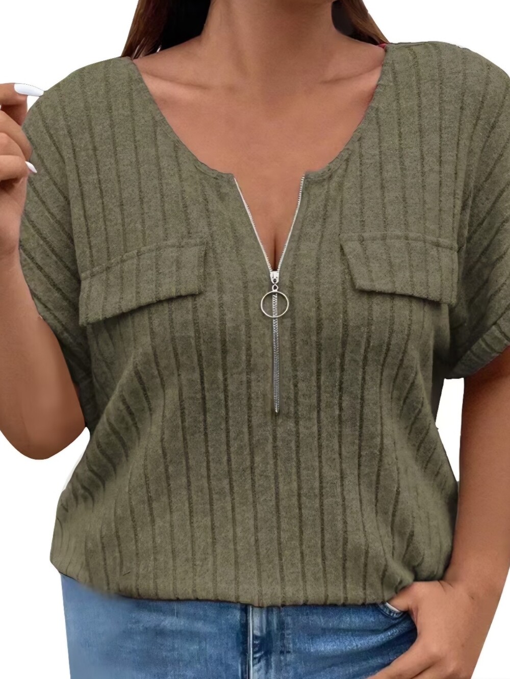 Plus Size Ribbed Zip Front Top NWOT